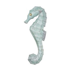 Seahorse Wall Plaque Carved Wood Faces Left Seafoam Green 14.5 Inches